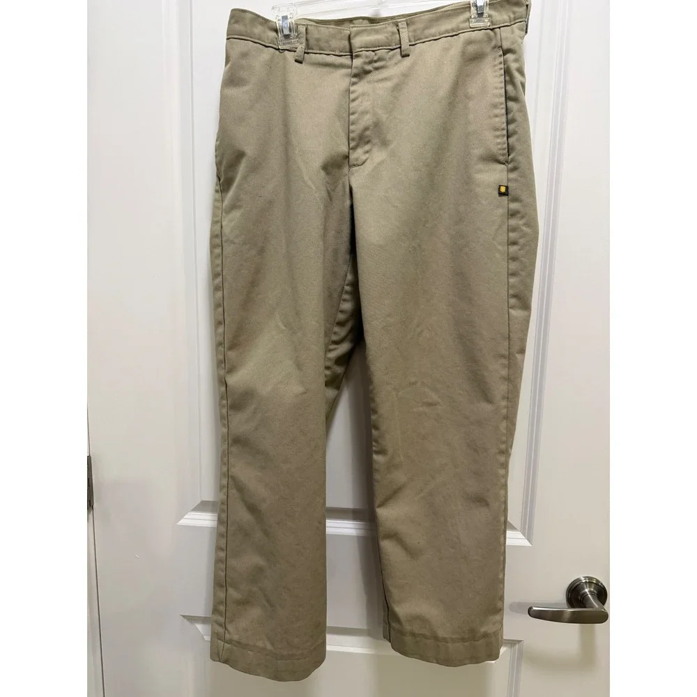 Dennis Uniform Mens Khaki Chino Pants Tan Straight Leg Style 077000 Size 32x26.5